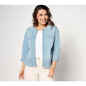 Belle by Kim Gravel TripleLuxe Got Braid Open Front Jacket Light Wash,XS A639675